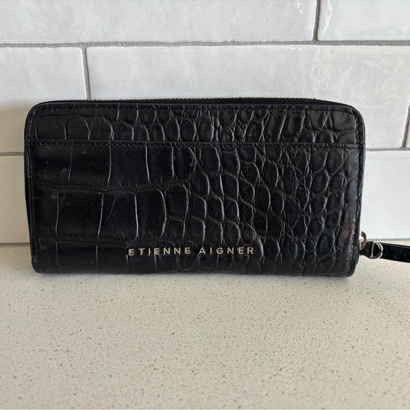 VTG Etienne Aigner Black Crocodile Leather Wallet Wristlet Classic Old Money EUC - Picture 1 of 8